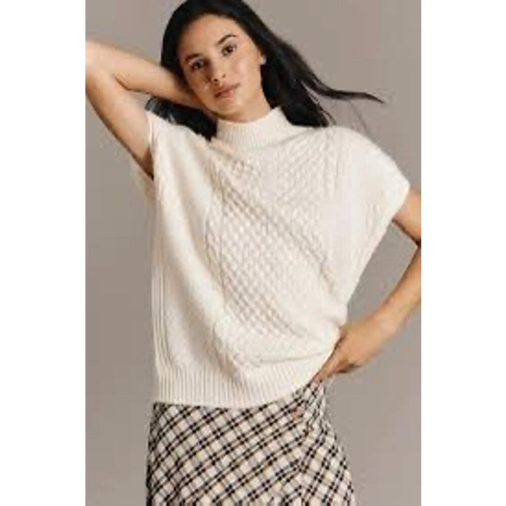 Maeve Cable-Knit Wool Blend Sweater Vest Oversized NWT Small Mock Neck Ivory - Picture 2 of 14